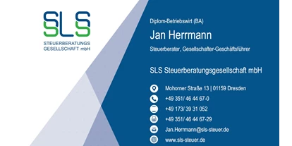 Steuerberatung - Für wen: Kleinunternehmer / GbR / OHG / KG / PersG - Heidenau (Landkreis Sächsische Schweiz) - Visitenkarte SLS - SLS Steuerberatungsgesellschaft mbH